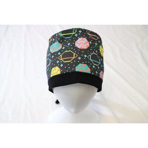 Pixel Art Planets & Space Print Surgical Scrub Cap Dentist Chemo Hat